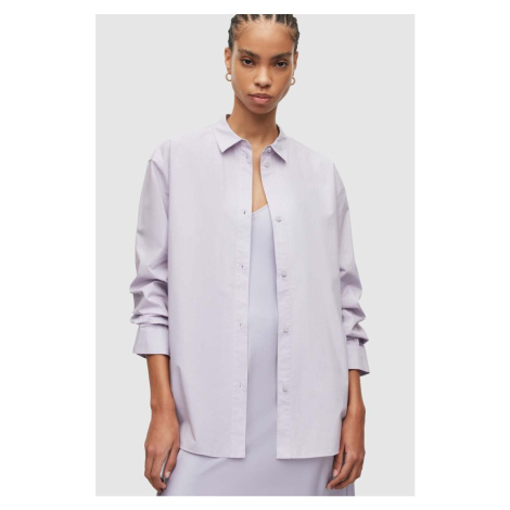 Bavlnená košeľa AllSaints Sasha dámska, fialová farba, voľný strih, s klasickým golierom