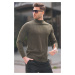 Madmext Khaki Slim Fit Half Turtleneck Striped Anti-Pilling Men's Knitwear Sweater 6344