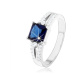 Zásnubný prsteň, striebro 925, modrý zirkónový štvorec, zdobené ramená - Veľkosť: 59 mm