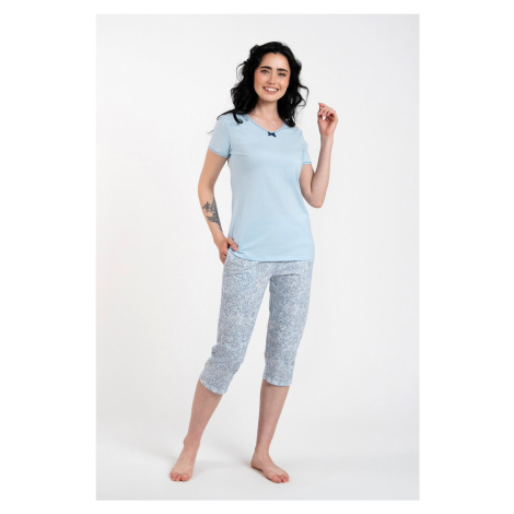 Salli Women's Pyjamas, Short Sleeves, 3/4 Pants - Blue/Duk Blue Italian Fashion