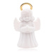 Krabička na prsteň alebo náušnice, biely zamatový anjelik so svätožiarou