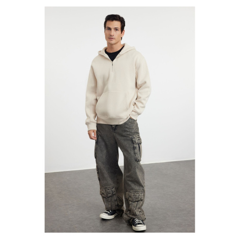 Trendyol Stone Oversize/Wide Cut Zippered Hooded Sweatshirt