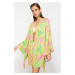 Trendyol Underwater Lobster Patterned Belted Mini Woven Ruffle Kimono&Caftan