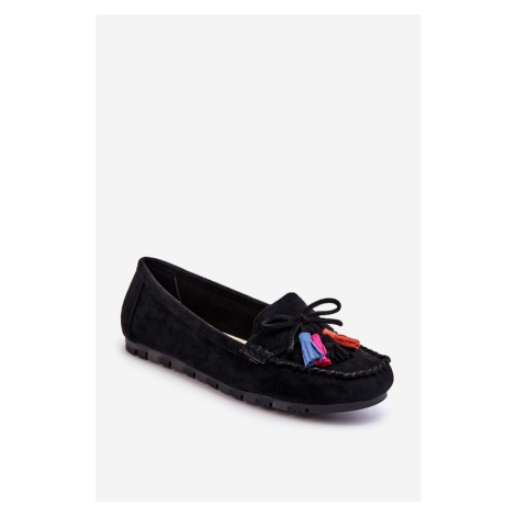 Suede Moccasins With Bow And Fringe Black Dorine