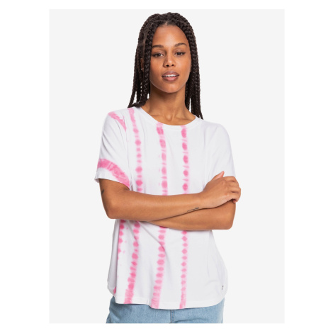 Ružovo-biele dámske vzorované tričko Roxy Over The Rainbo