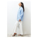 Trendyol Light Blue Drawstring Cotton Woven Shirt