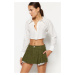 Trendyol Khaki Pleated Denim Shorts Skirt