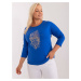 Blue women's cotton blouse with rhinestones