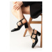 Mio Gusto Black Women's Open Back Flat Toe Heels Shoes.