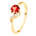 Zlatý prsteň 375 - okrúhly granát červenej farby, ligotavá vlnka - Veľkosť: 60 mm