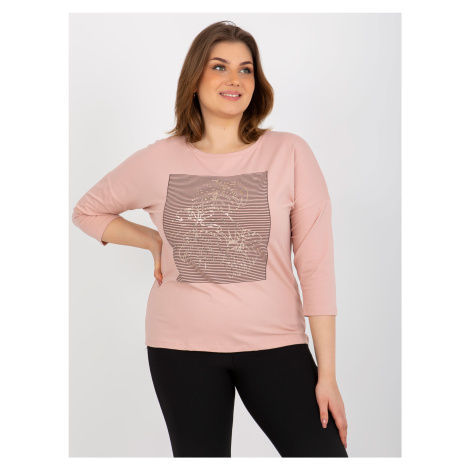 Light pink blouse with round neckline plus size