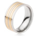 Titánový prsteň - lesklá obrúčka strieborno-zlatej farby, striedajúce sa pásy - Veľkosť: 67 mm
