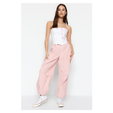 Trendyol ružové pyžamo Normálne padákové nohavice s pásom