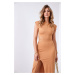 Basic midi dress with caramel cut on the side