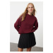 Trendyol Claret Red Oversize/Relaxed Cut Basic Crew Neck Thick/Polar Inside Knitted Sweatshirt