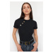 Trendyol Black Button Detailed Ribbed Fitted/Fitted Stretch Knitted Blouse