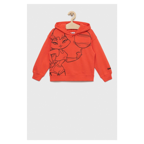Detská bavlnená mikina Diadora oranžová farba, s kapucňou, s potlačou