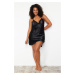 Trendyol Curve Black Back Detailed Strap Woven Nightgown