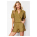 Trendyol Khaki Pocket Detailed Woven Linen Look Shorts