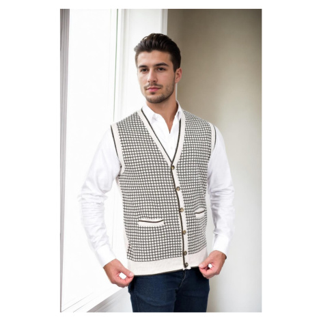 37376 Dewberry Houndstooth Patterned Mens Knit Vest-STONE