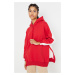 Trendyol Red Color Block, Wide Fit Fleece Sportswear Sweatshirt