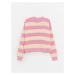 LC Waikiki Lcw Crew Neck Striped Long Sleeve Girl's Crop Knitwear Sweater