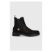Semišové topánky chelsea Tommy Hilfiger Th Coin Flat Boot dámske, čierna farba, na plochom podpä