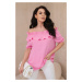 Spanish blouse with decorative ruffle in light pink color