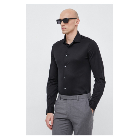 Košeľa Emporio Armani pánska, čierna farba, slim, s klasickým golierom