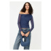 Trendyol Indigo Tulle Lined Asymmetric Collar Knitted Blouse