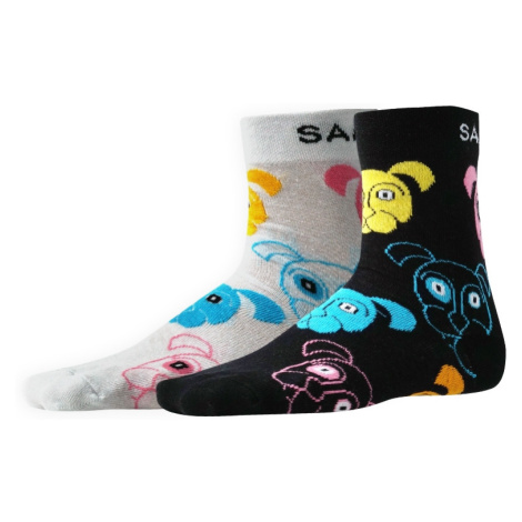 Sada dvoch párov dievčenských vzorovaných ponožiek v čiernej a bielej farbe SAM 73 Nojio