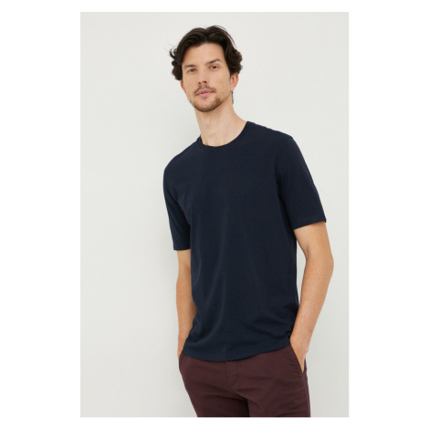 Bavlnené tričko Sisley tmavomodrá farba, jednofarebné