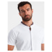 Ombre Men's knitted shirt with short sleeves and collared collar - white