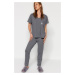 Trendyol Grey Pocket Printed Wide Pattern Tshirt-Pants Knitted Pajama Set