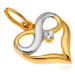 Diamantový zlatý prívesok 585 - dvojfarebné srdce, symbol nekonečna, briliant