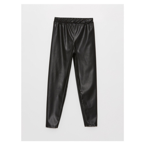 LC Waikiki Girls' Leather-Look Pants with Elastic Waist.