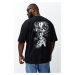 Trendyol Plus Size Black Oversize/Wide-Fit Oriental 100% Cotton T-shirt