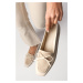 Mio Gusto Tilda Beige Color Flat Toe Short Heel Women's Shoes