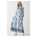 Happiness İstanbul Women's Sky Blue Patterned Oversize Long Viscose Dress