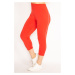 Şans Women's Plus Size Pomegranate Lycra Jersey Leggings with Side Stripes Trousers