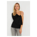 Cool & Sexy Women's One-Shoulder Spanish Sleeve Blouse Black