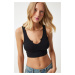 Happiness İstanbul Women's Black Strappy Crop Knitted Blouse