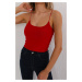 BİKELİFE Women's Red Cotton Rope Strap Crop Blouse