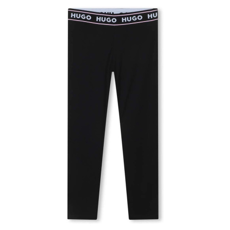Detské legíny HUGO čierna farba, jednofarebné Hugo Boss