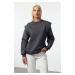 Trendyol Anthracite Oversize/Wide Pattern Thick Polar Fleece Knitted Sweatshirt