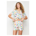 Trendyol Multicolored Heart Piping Detailed Viscose Woven Pajama Set