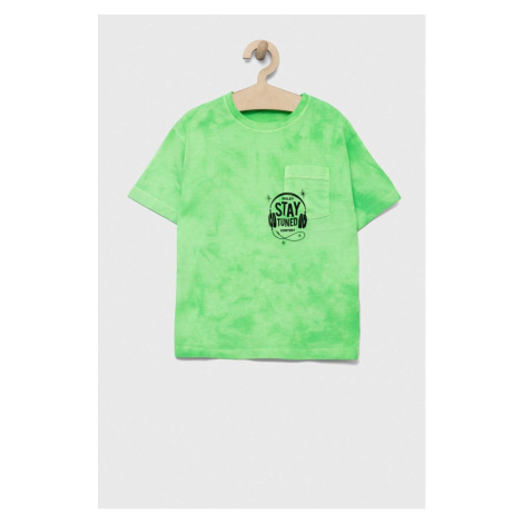 Detské bavlnené tričko Sisley zelená farba, vzorovaný