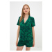 Trendyol Green Print Detailed Viscose Shirt-Shorts Pajamas Set
