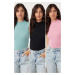 Trendyol Black-Pink-Mint 3-Pack Fitted Flexible Knitted Blouse