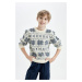 DEFACTO Boy's Regular Fit Crew Neck Patterned Sweater